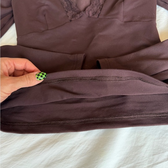 White Fox Boutique Deep V Lace-Trim Long Sleeve Top - Brown - Picture 7 of 9